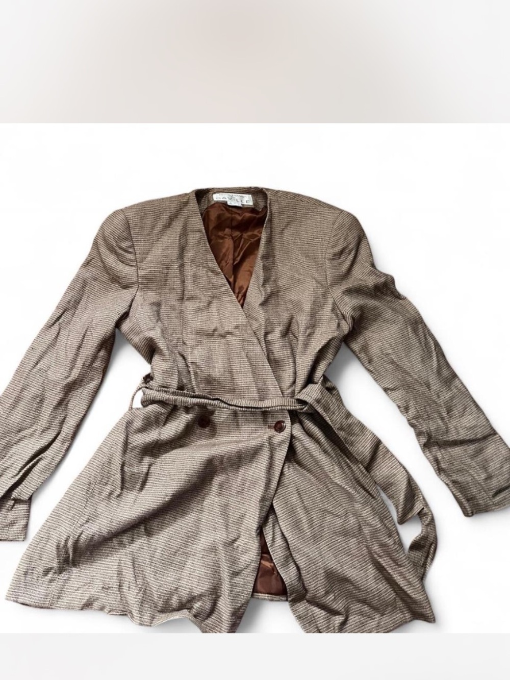 Vintage Brown Houndstooth Wrap Blazer